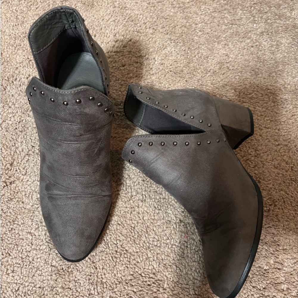 Gray Studded Ankle Boots
